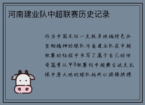 河南建业队中超联赛历史记录