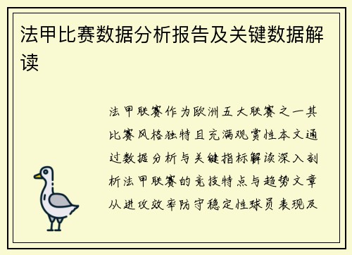 法甲比赛数据分析报告及关键数据解读