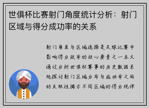 世俱杯比赛射门角度统计分析：射门区域与得分成功率的关系